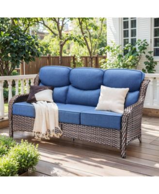 Crescent Brown Wicker Fire Pit Conversation Set with Olefin 6 In. Thick Cushions Patio Swivel Chairs (5-Piece)