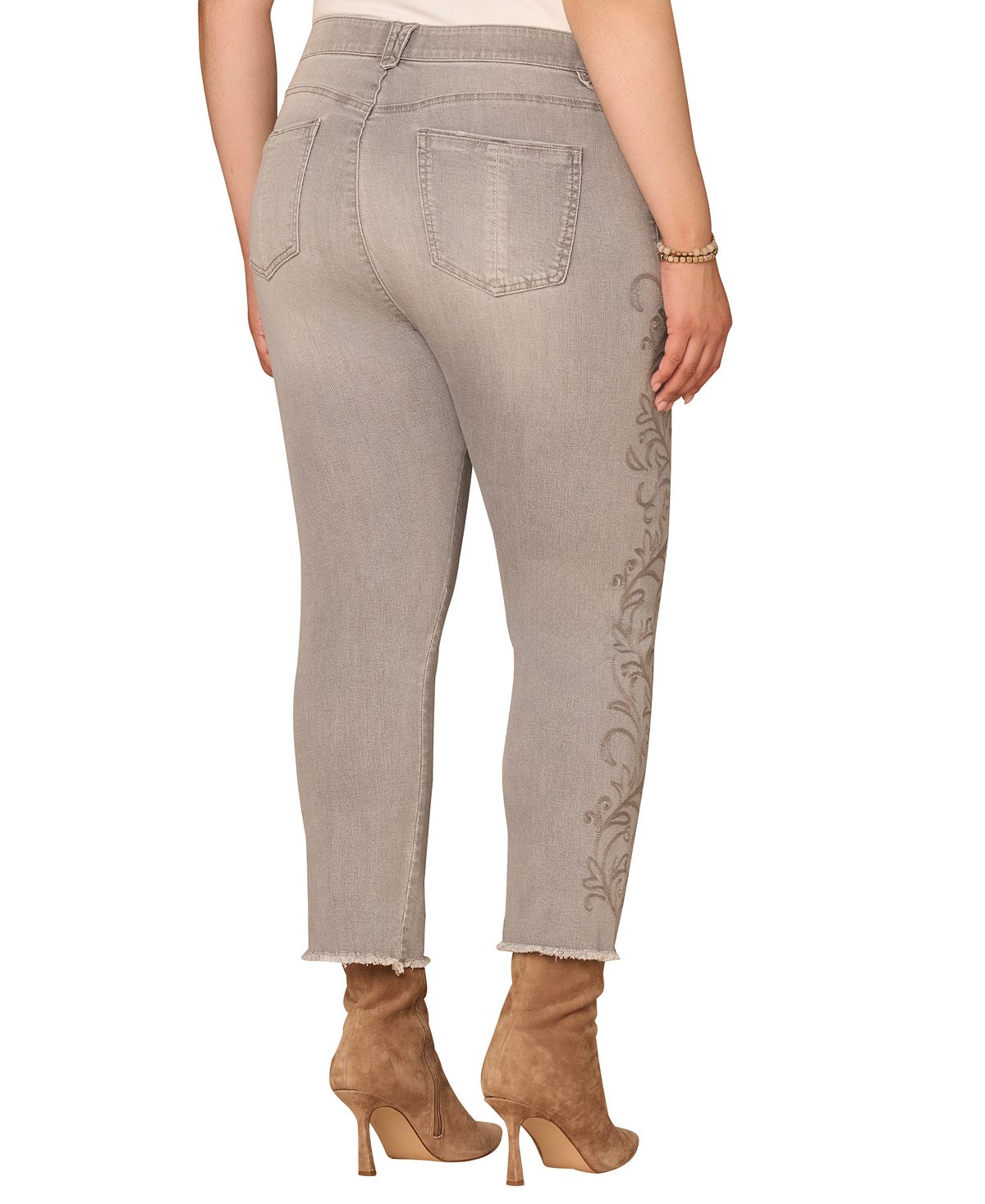 Democracy Plus Size Western Embroidery High-Rise Slim Straight Jeans view 3 — MAYCSS fashion products