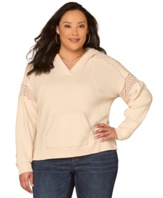 Plus Size Half Placket Mixed Media Pull-On Top