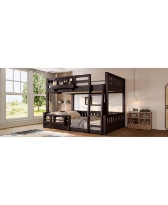 Full XL over Queen Bunk Bed with Ladder, Guardrails, Pegboard & Bookshelf, Espresso