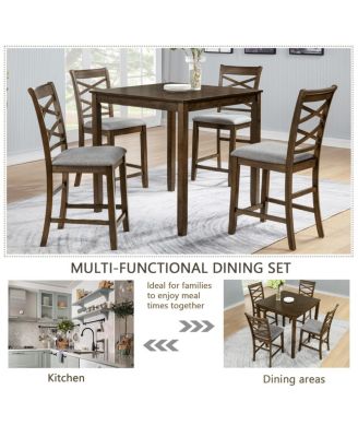 5-Piece Counter Height Dining Table Set with 4 Chairs, Walnut