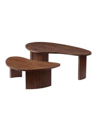 Modern Irregular Shape 2-Piece Coffee Table Set, Walnut Color