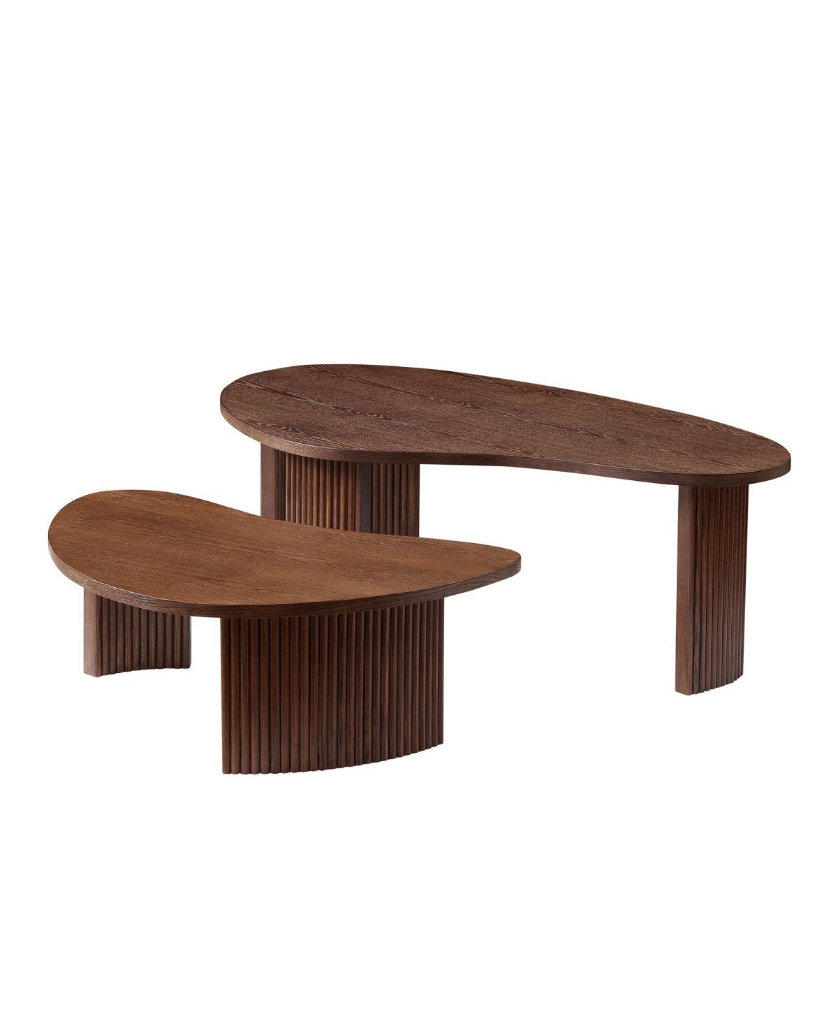 Streamdale Furniture Modern Irregular Shape 2-Piece Coffee Table Set, Walnut Color