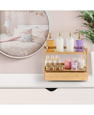 2-Tier Bamboo Counter Organizer with Drawer Bamboo for Vanity, Matcha Station, Bathroom Sink Organizer Countertop, Kitchen & Office Storage