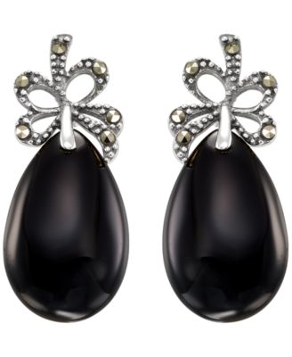 Marcasite (0.13 ct. t.w.) and Onyx (9-1/2 ct. t.w.) Drop Earrings in Sterling Silver