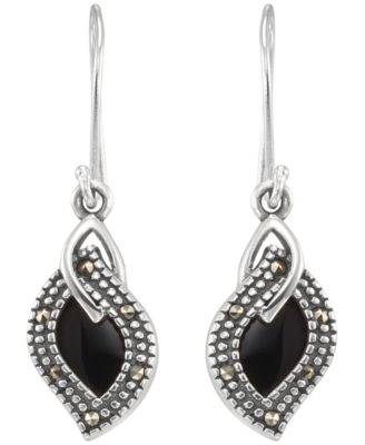 Marcasite (0.08 ct. t.w.) and Onyx (1-1/4 ct. t.w.) Dangle Earrings in Sterling Silver