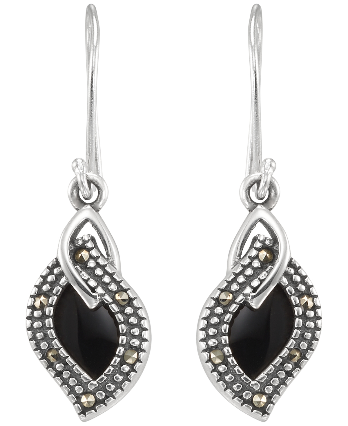 Macy's Marcasite (0.08 ct. t.w.) and Onyx (1-1/4 ct. t.w.) Dangle Earrings in Sterling Silver