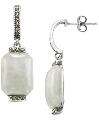 Marcasite (1/4 ct. t.w.) and Jade (14 ct. t.w.) Drop Earrings in Sterling Silver