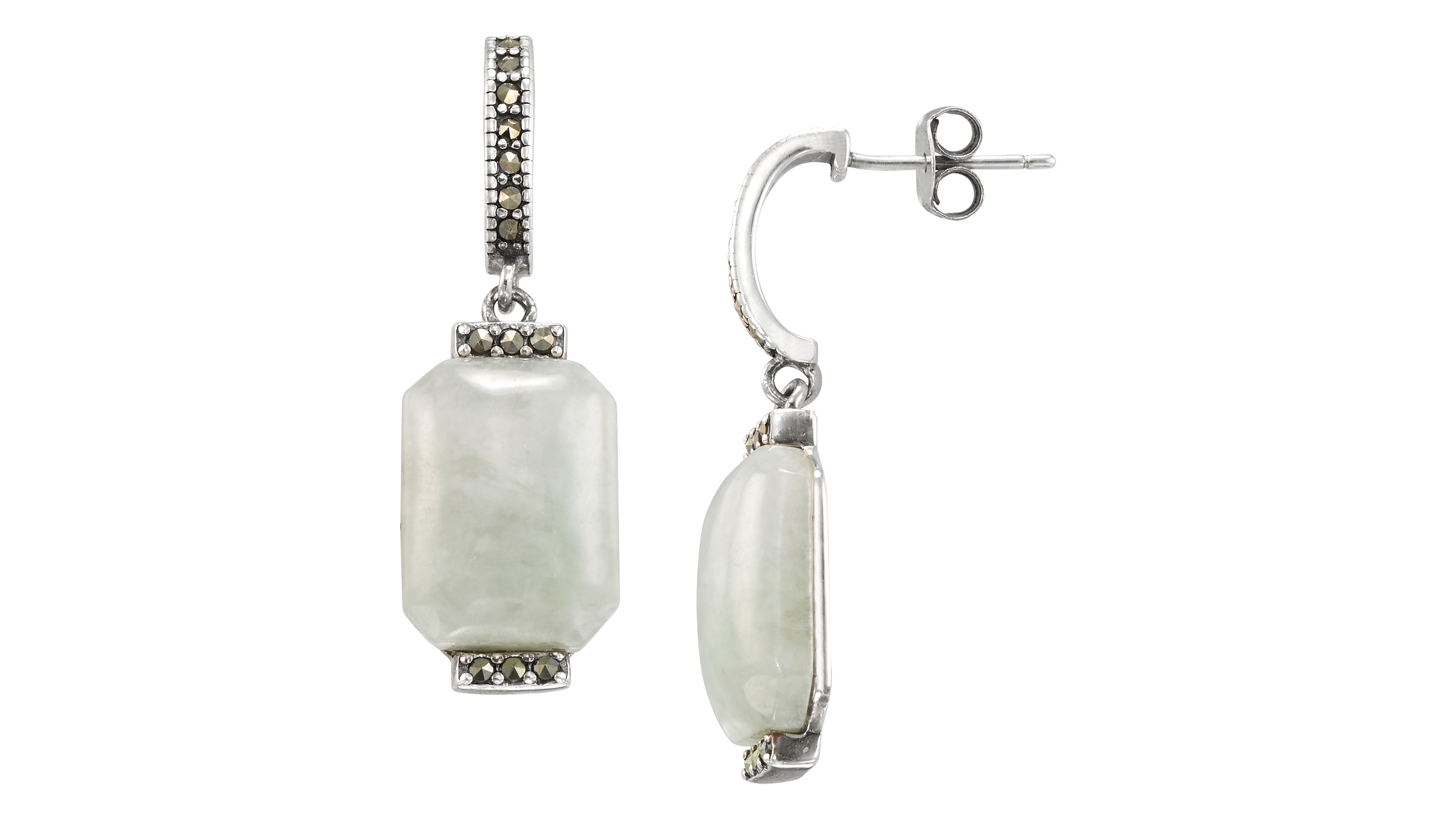 Macy's Marcasite (1/4 ct. t.w.) and Jade (14 ct. t.w.) Drop Earrings in Sterling Silver