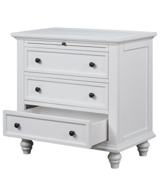28'' Wood Nightstand, Bedside Cabinet with 3 Storage Drawers and Pull-out Tray, Bedside Accent Table for Bedroom and Office (White)