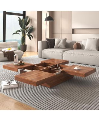Square Veneer Coffee Table Sliding Top with Storage in Walnut 39.4"