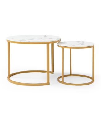 Set of 2 Round Nesting Coffee Tables with Golden Frame