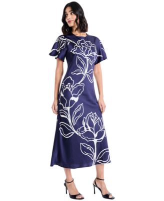 Women's Short-Sleeve Printed Midi Dress