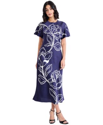 Women's Short-Sleeve Printed Midi Dress