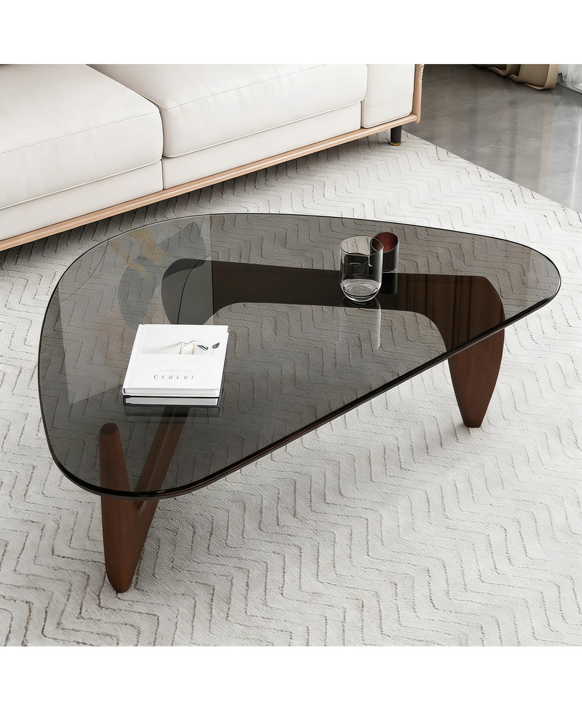 Streamdale Furniture Modern Glass Coffee Table, 35.8" x 25.6" x 15.7", Walnut