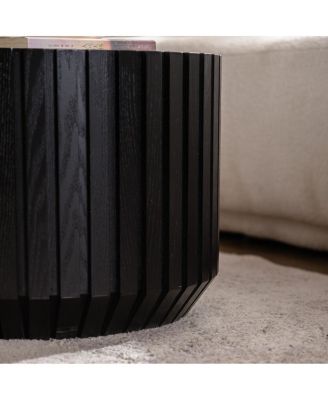 Set of 2 Black Fluted Coffee Table - Solid Wood & MDF Round Accent Tables