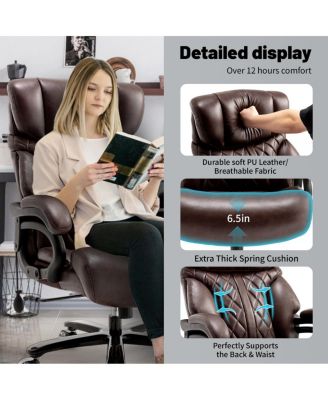 600LBS Big & Tall Office Chair, Extra Wide Seat, Adjustable Lumbar, Heavy Duty Executive Chair