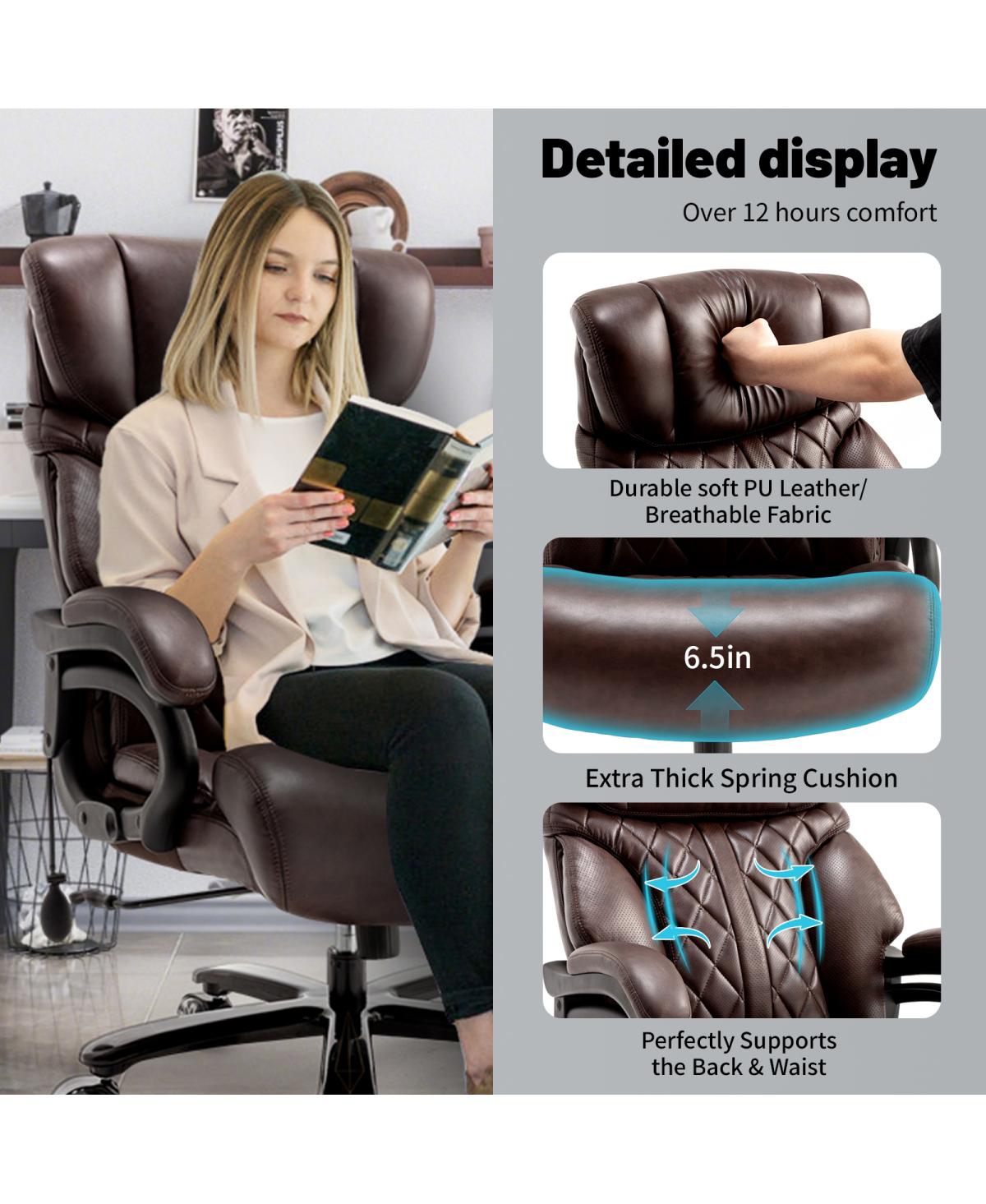 Streamdale Furniture 600LBS Big & Tall Office Chair, Extra Wide Seat, Adjustable Lumbar, Heavy Duty Executive Chair