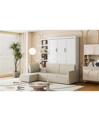 Queen Size Murphy Bed Wall Bed with Sofa and Shelves