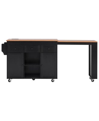 85.5" Extendable Kitchen Island with Storage, Power Outlet, 3 Drawers, 2 Doors