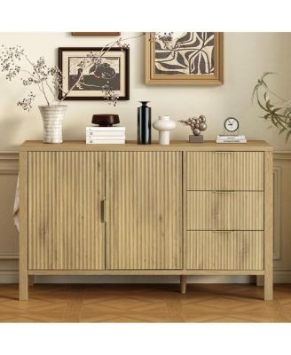 Modern Wave-Pattern Sideboard with 3 Drawers & Hooks