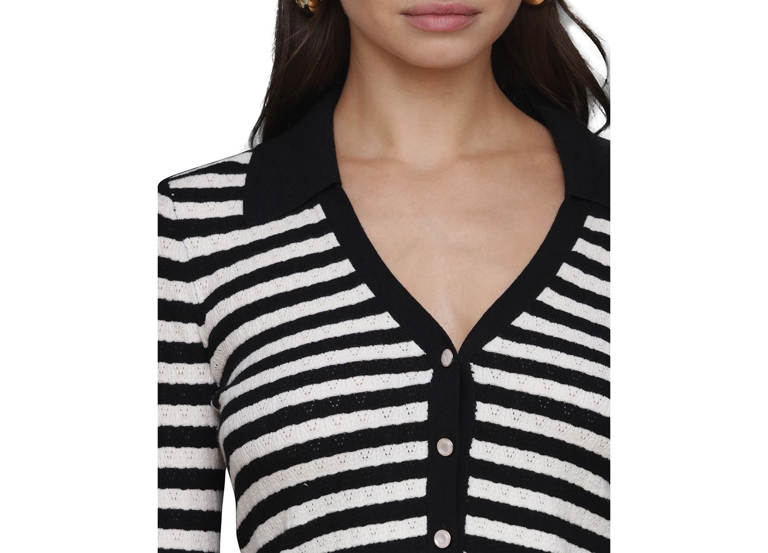 Women's Stripe Polo Long-Sleeve Cardigan Sweater