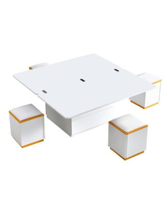  Lift-Top Coffee Table with Storage Stools & Foldable Top