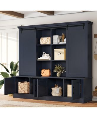 Multifunctional entryway cabinet with sliding rails and tree design