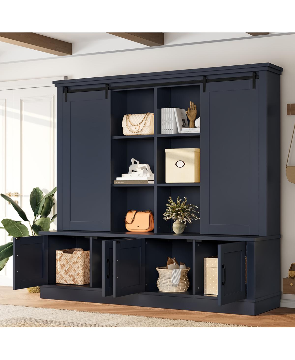 Streamdale Furniture Multifunctional entryway cabinet with sliding rails and tree design