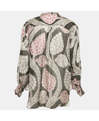 Women's Black Printed Silk Button Front Blouse