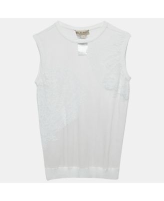Women's White Embroidered Mesh Sleeveless Top