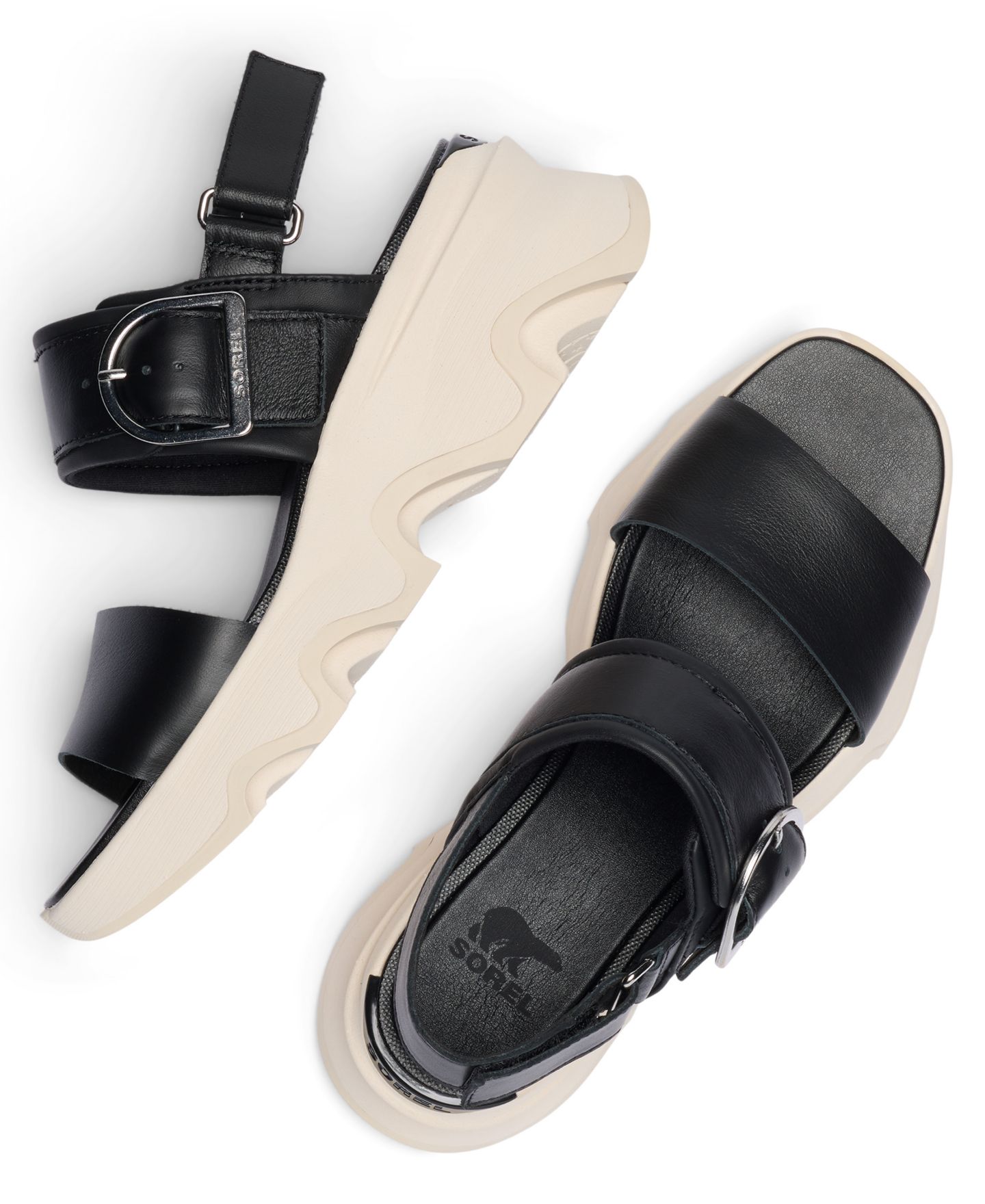 Женские сандалии Sorel Kinetic Impact Wedge Heel, цвет: Чёрный / Меловой — фото 6