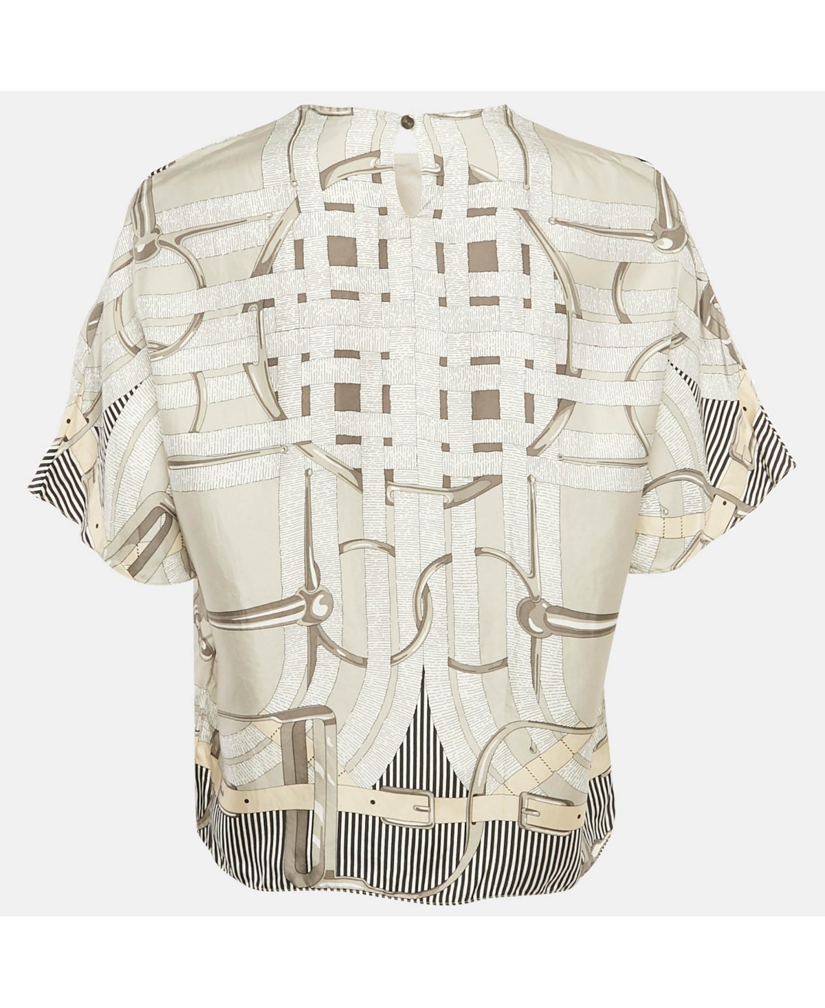 Pre-Owned Hermes Women's Grey Printed Silk Mors A Jouet Top