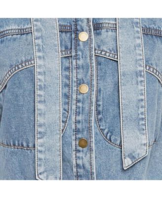 Women's Blue Denim Neck Tie-Up Blouse