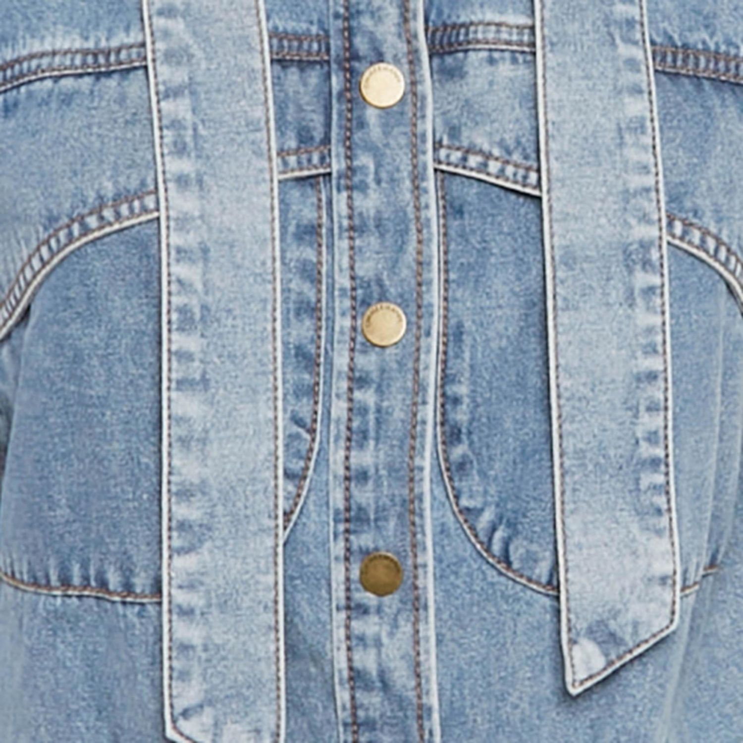 Women's Blue Denim Neck Tie-Up Blouse