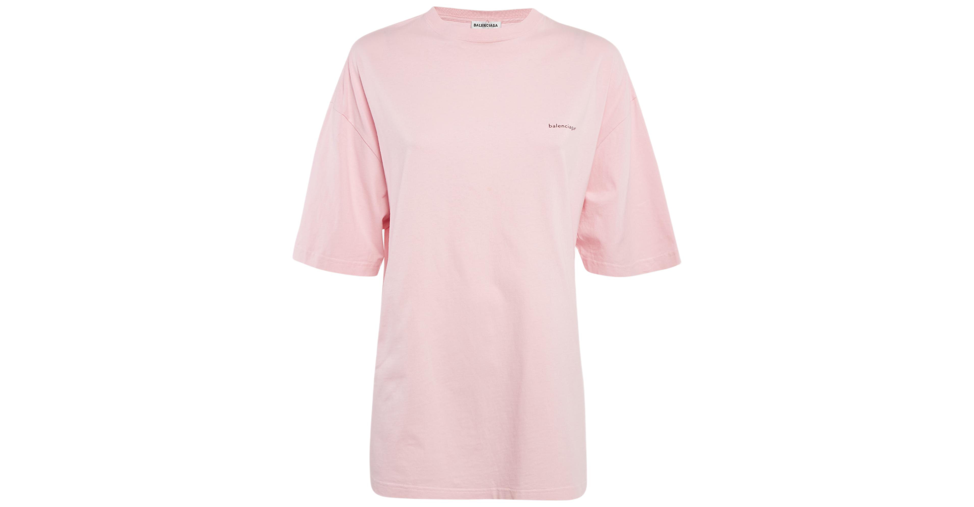 Pre-Owned Balenciaga Women's Pink Logo Print Cotton Oversized T-Shirt