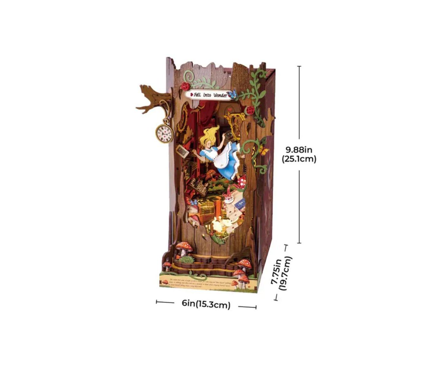 Детские конструкторы Flash Popup Alice in Wonderland Fall into Wonder 300-Piece 3D Wooden Book Nook Kit, Ages 14+ — фото 4