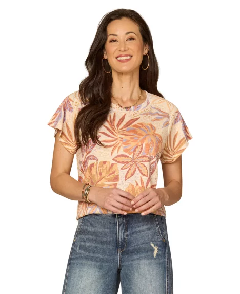 Petite Printed Short-Sleeve Crew Neck T-Shirt - Macadamia/Raw Sienna Multi