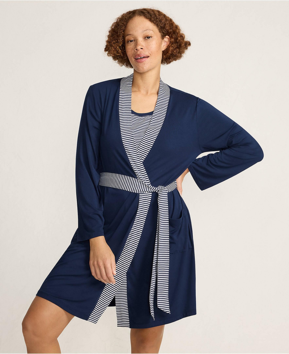 Lands' End Women's Cooling 3 Piece Pajama Set - Robe Tank and Shorts