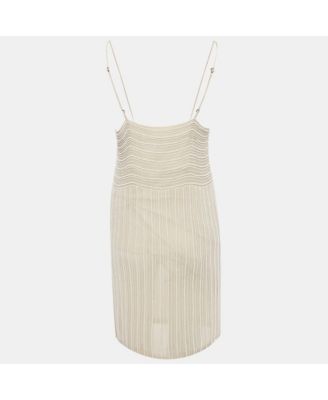 Women's Beige Silk Chiffon Beaded Mini Dress