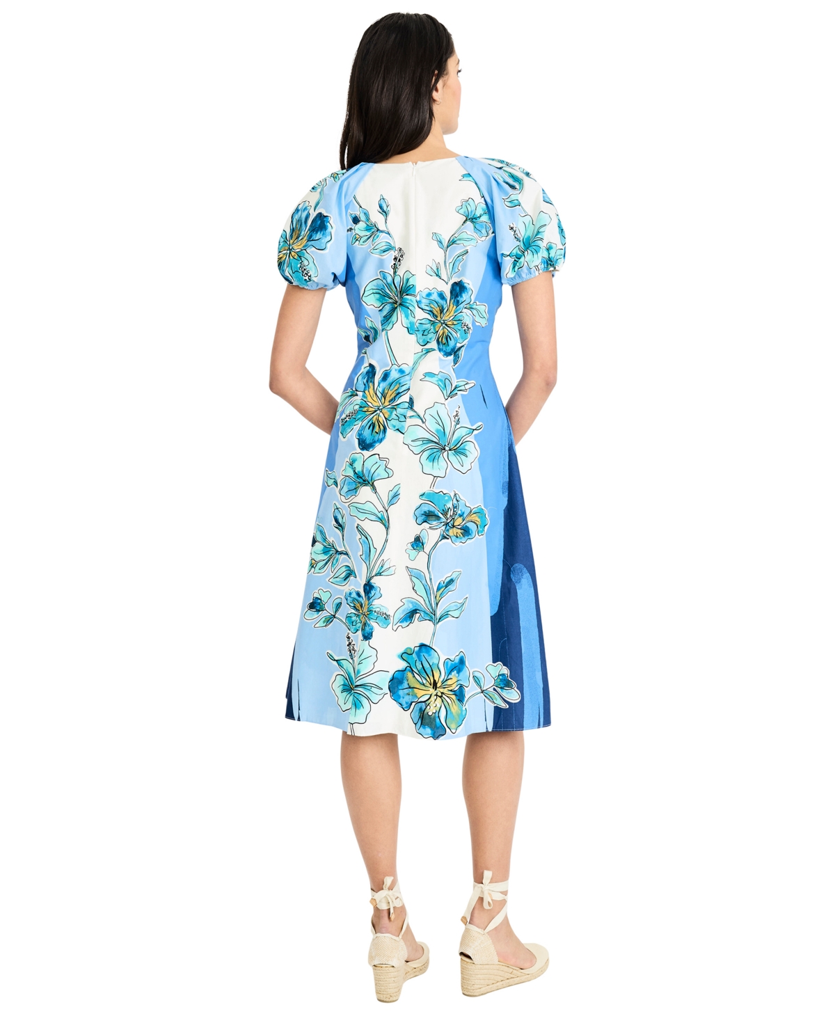 Maggy London Women's Puff-Sleeve V-Neck Midi Dress