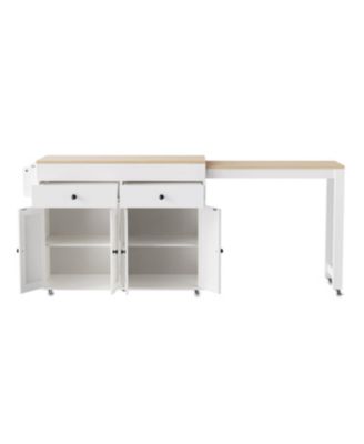 74.5" Extendable Dining Table Kitchen Island Cart with Wheels, White