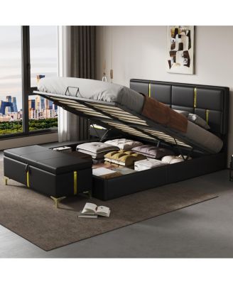 2-Piece Queen Upholstered Platform Bed with Storage Ottoman