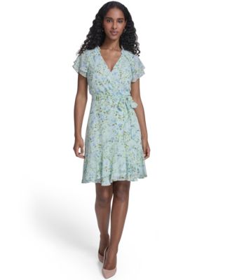 Women's Flutter-Sleeve Wrap Dress