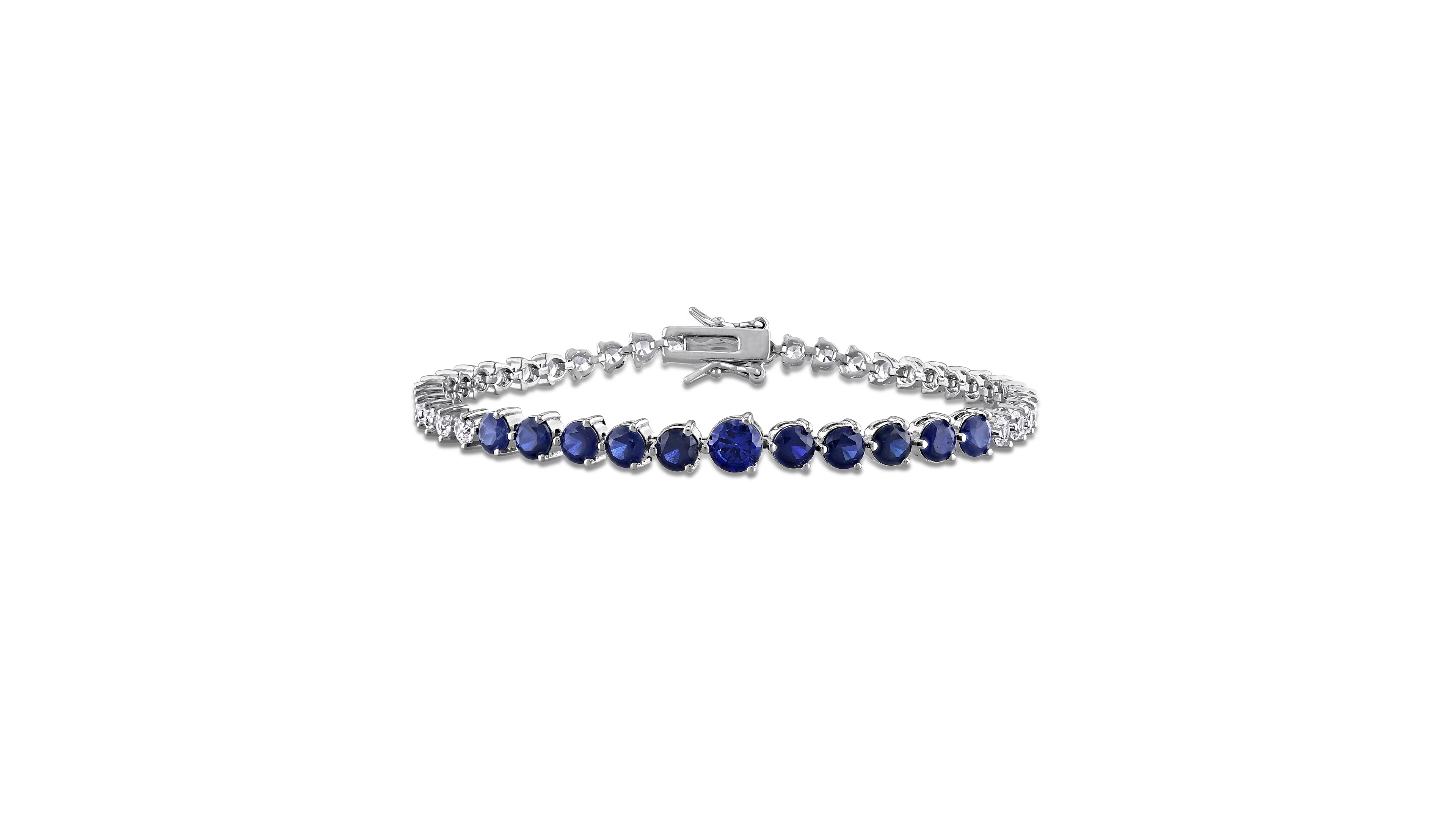 Macy's Sapphire (3-1/2 ct. t.w.) and White (4-7/8 Tennis Bracelet Sterling Silver