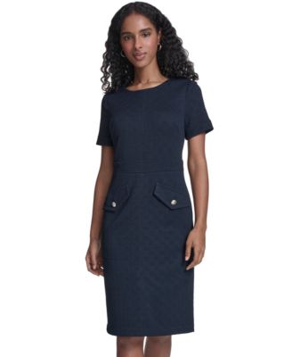 Women's Short-Sleeve Wicker Weave Shift Dress