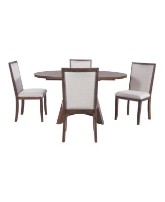 Farmhouse Extendable Round Dining Table Set for 4 with Removable Leaf and Chairs
