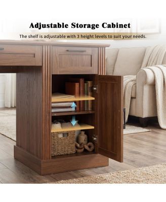  59" Farmhouse Office Desk with Charging Station & Storage Cabinet, Barn Door Design