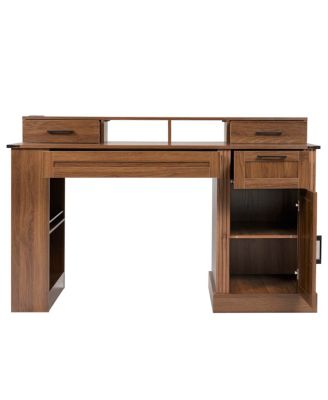 55" Farmhouse Office Desk with Storage, Barn Door Design, Keyboard Tray, Monitor Stand