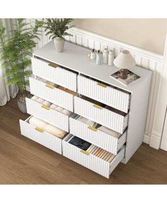  Modern 8-Drawer Dresser, 47.2" Wide White Wood Chest with Gold Handles